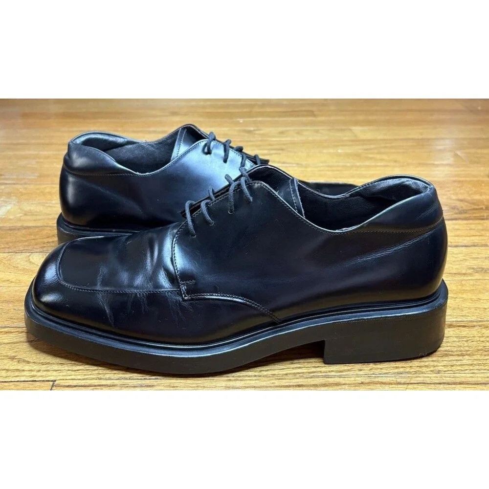 Boemos Men’s 14 Black Leather Vintage Style Dress Shoes Square Toe Derby Italy